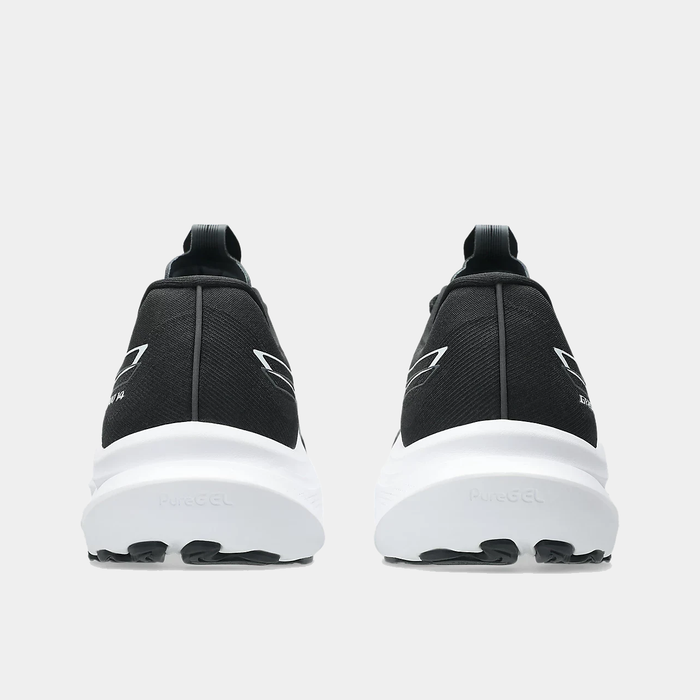 Asics GT-2000 14 running shoes back view in black with white midsoles and PureGEL cushioning.