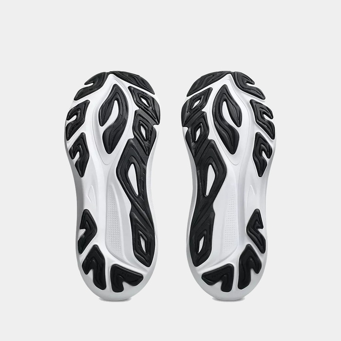 Asics GT-2000 14 running shoes outsole with black rubber traction grooves and white midsole, sole/bottom view.