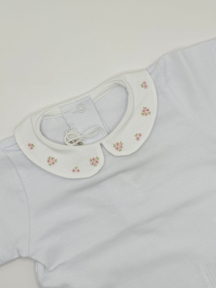 Hand Embroidered Onesie 'Fiori Rosa’