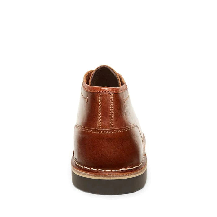Steve Madden Harken shoes in brown leather with stitched detailing and sturdy sole, back view.