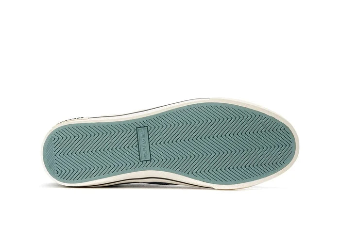 SeaVees Hermosa shoes outsole featuring textured chevron tread pattern in teal rubber, sole view.