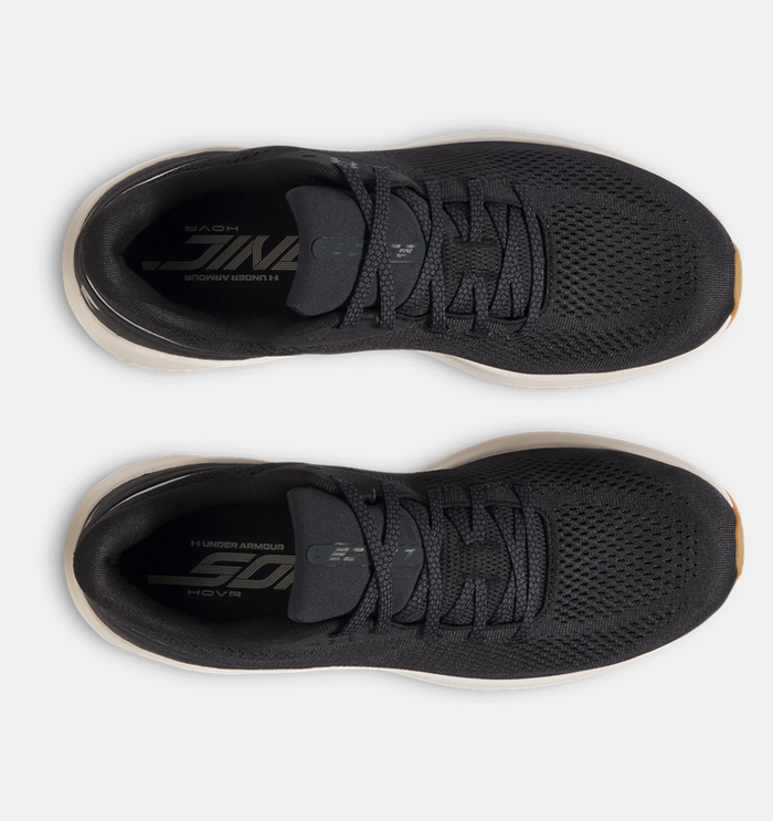 Under Armour HOVR™ Sonic 7 running shoes top view, showcasing black mesh upper with lace system and branded insole.