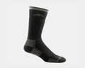 Darn Tough Hunter Boot Sock Cushion in black and gray with reinforced heel, toe, and arch support, side view.