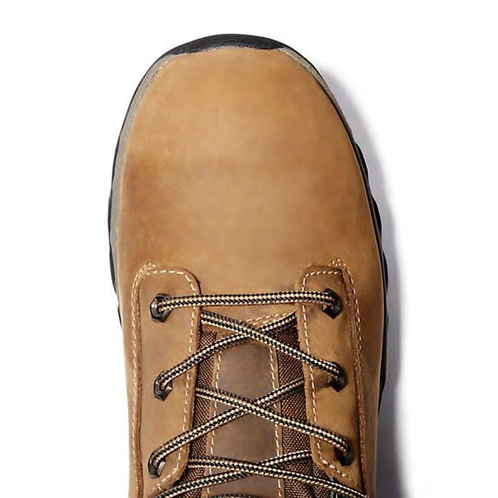 Timberland Pro Hypercharge 6" Soft Toe Work Boots, tan leather upper with black outsole and lace-up closure, top view.