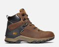 Timberland Pro Hypercharge 6" Soft Toe Work Boots in brown leather with black accents, waterproof design, and durable outsole, side view.