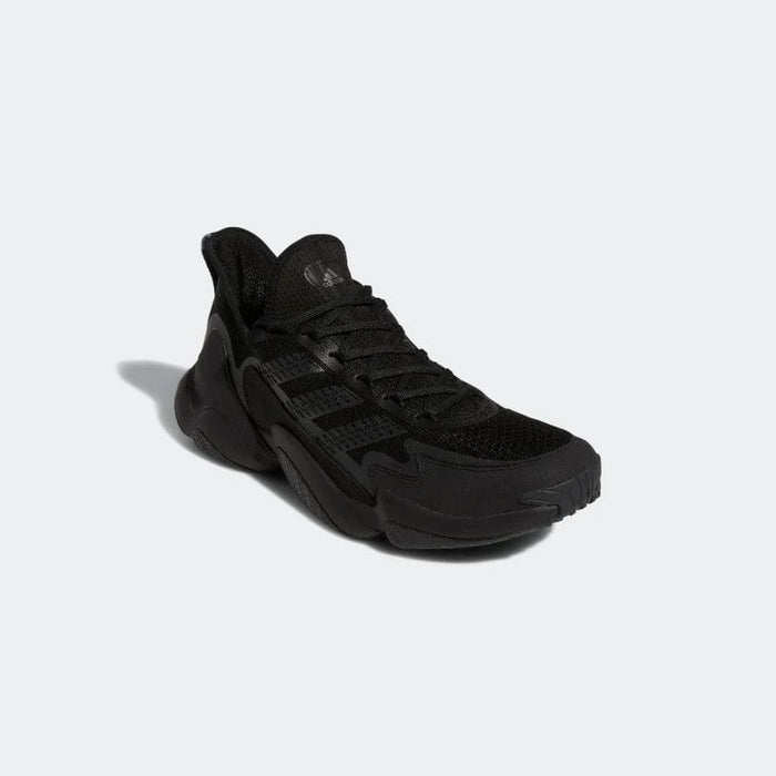 Adidas Impact FLX athletic shoes in all-black featuring a mesh upper, textured overlays, and lightweight sole, front angle view.