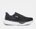 Under Armour Infinite Pro 2 running shoes in black with breathable mesh upper and cushioned white HOVR outsole, side view.