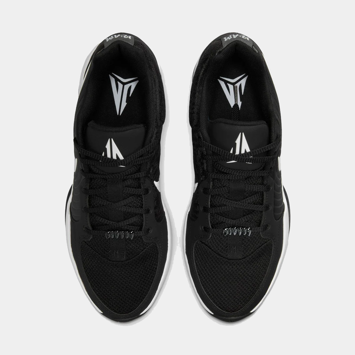 Nike Ja 2 basketball shoes in black with mesh upper, white logo accents, and secure lace system, top view.