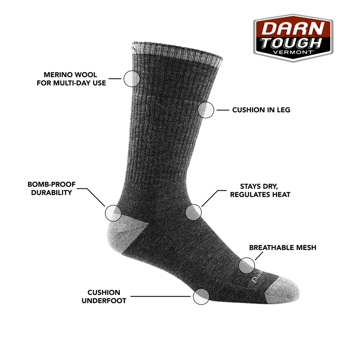 Darn Tough John Henry Boot Midweight Work Sock in dark gray with reinforced heel and toe, side view.