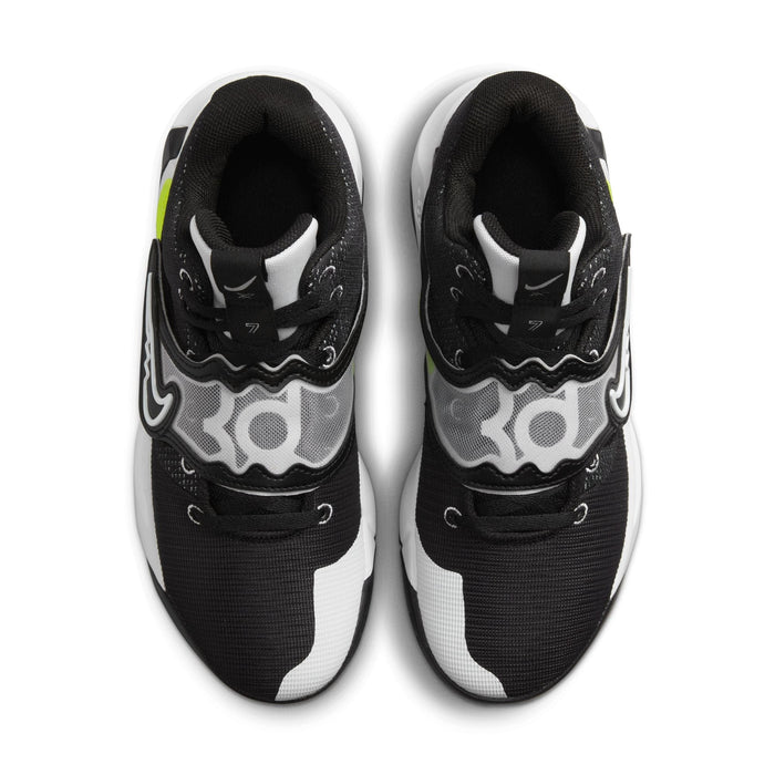 Nike KD Trey 5 X basketball shoes in black, white, and gray with mesh upper and bold KD branding, top view.