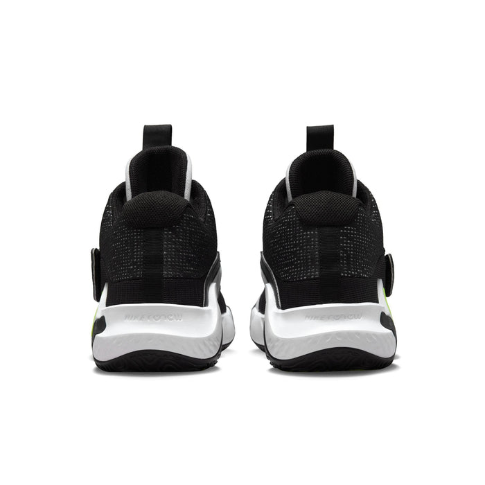 Nike KD Trey 5 X basketball shoes back view showing black mesh upper, white midsole, and green heel accents.