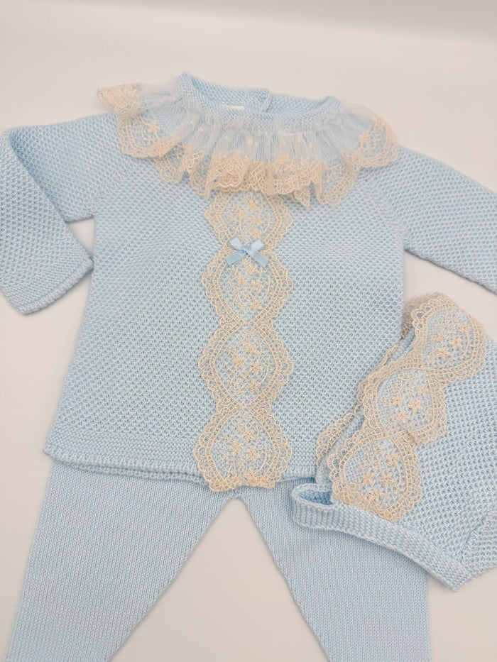 Knit Set 'Puntilla Picos' Blue
