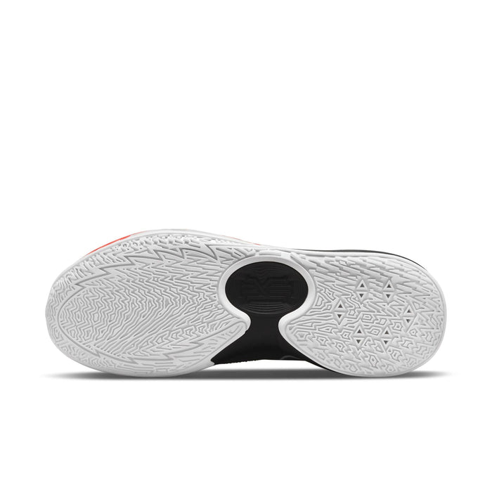 Nike Kyrie Low 5 basketball shoes outsole showing multidirectional traction pattern in white rubber and black detailing.