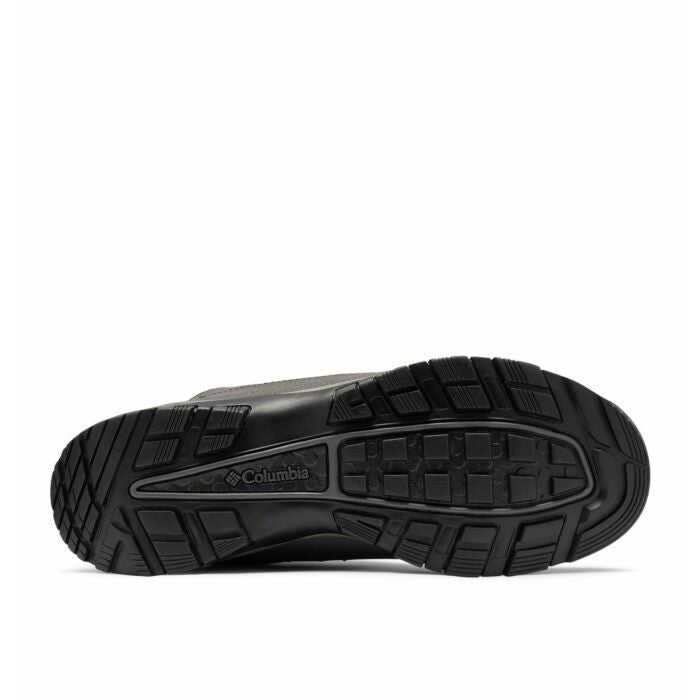 Columbia Liftop shoe outsole in black rubber with durable tread pattern and Columbia branding, sole view.