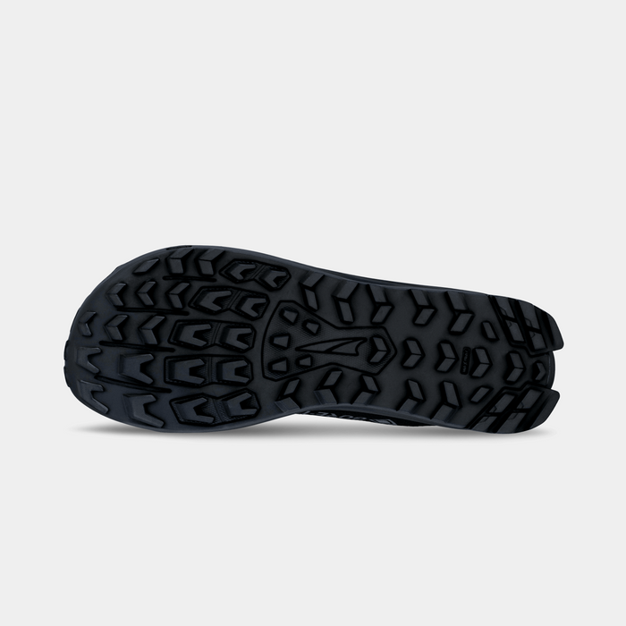 Altra Lone Peak 9 GTX trail running shoes outsole with rugged traction pattern and durable black rubber, sole/bottom view.