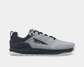Altra Lone Peak 9 Waterproof trail running shoes in gray and black with durable waterproof upper and rugged outsole, side view.