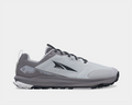 Altra Lone Peak 9 trail running shoes in light gray with dark gray and black details, featuring mesh upper, side view.