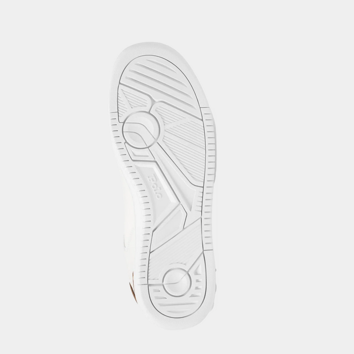 Polo Ralph Lauren Masters Court Leather shoes outsole showing textured tread pattern and Polo logo in white rubber.