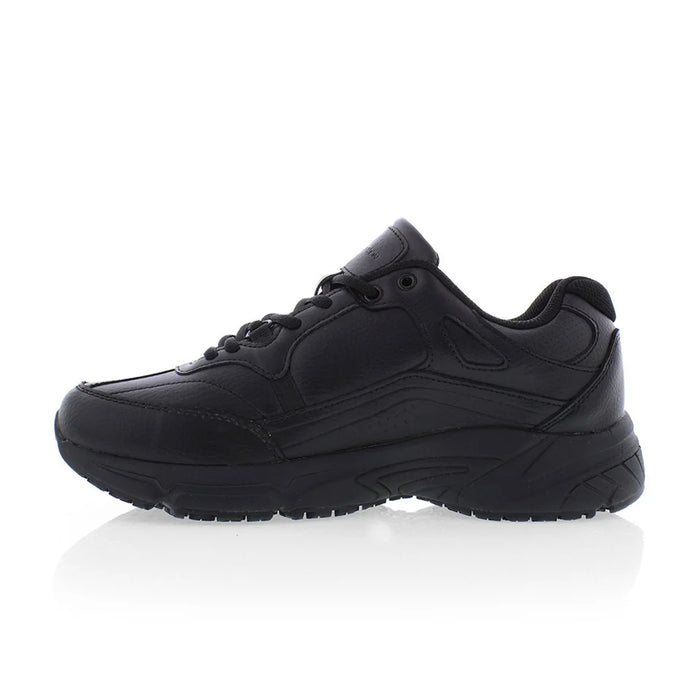 A Creative Recreation slip resistant work shoein black shown from a side profile on a white background.