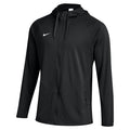 Black jacket with a hood on a white background