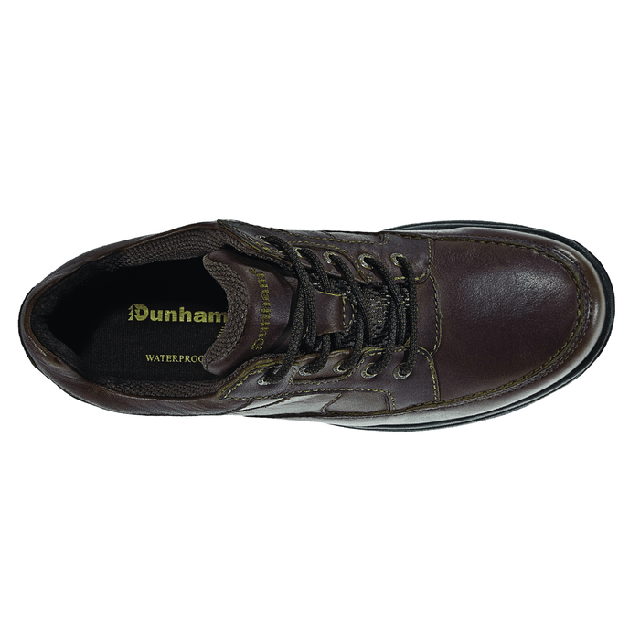 Dunham Midland Oxford shoes in dark brown leather with waterproof construction and lace-up closure, top view.