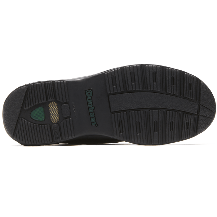 Dunham Midland Oxford shoe outsole with textured rubber tread, durable grip pattern, and Dunham branding in black.