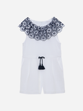 Navy Jumpsuit with Embroidered Frill