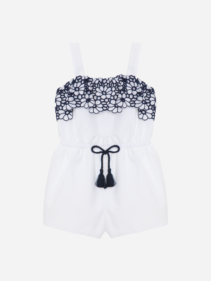 Navy Jumpsuit with Embroidered Voile