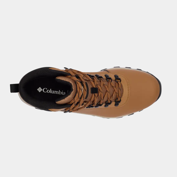 Columbia Newton Explorer hiking boots top view in brown with durable lace system and padded collar
