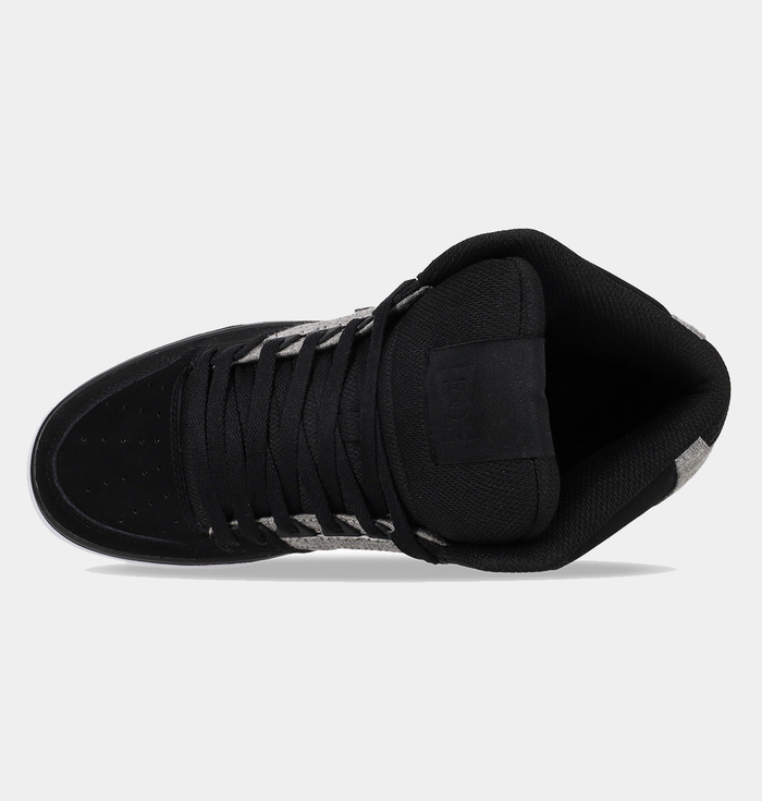 DC Footwear Pure High Top WC sneakers in black with perforated toe box and padded tongue, top view.