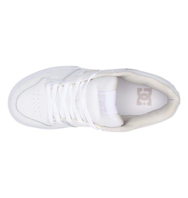DC Footwear Pure Mid sneakers in white with padded collar, lace-up closure, and perforated toe box, top view.