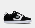 DC Footwear Pure skate shoes in black and white with padded collar, durable leather upper, and DC logo on the side, side view.