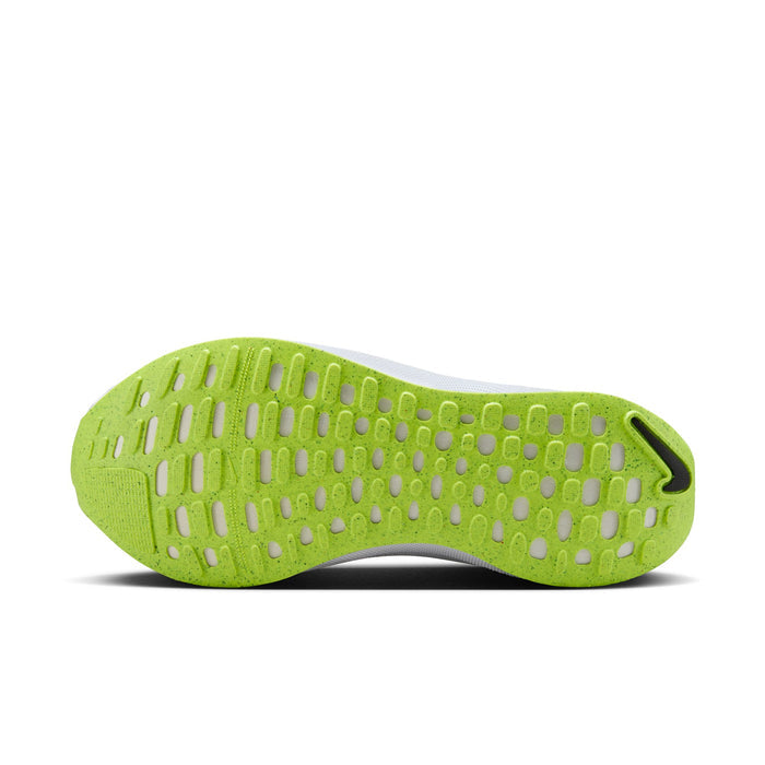 Nike React Infinity Run Flyknit 4 running shoes outsole in vibrant green, featuring textured grip pattern and durable rubber material.