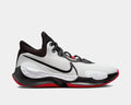 Nike Renew Elevate 3 basketball shoes in white, black, and red with mesh upper, cushioned midsole, and side view design.