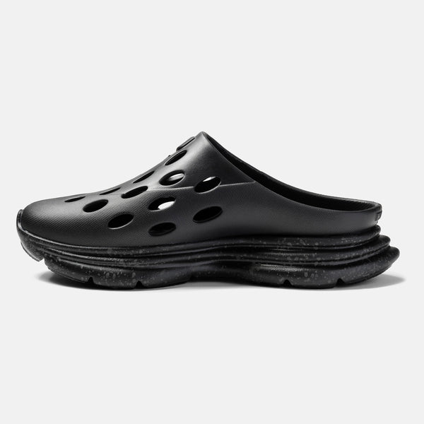 Kane Revive OB slip-on recovery shoes in black with perforated upper and cushioned outsole, side view.