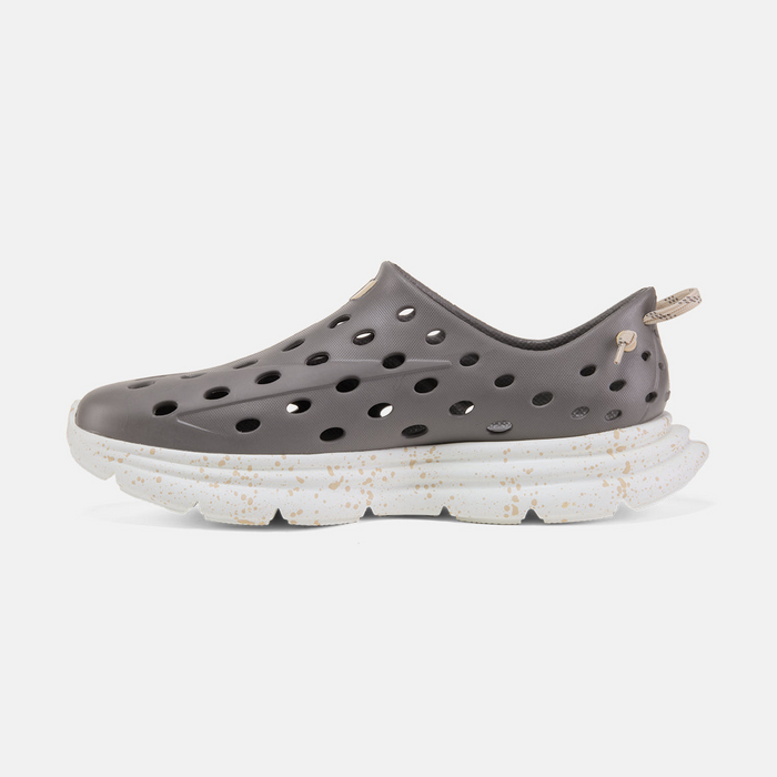 Gray sandal with a thick sole on a white background