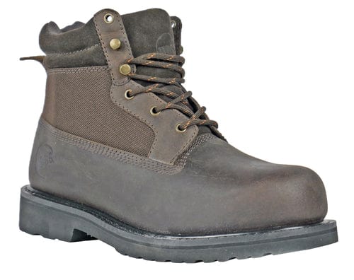 Hoss Scout Steel Toe Boot in brown with leather upper, reinforced steel toe, padded collar, and lace-up closure, side view.