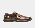 Stacy Adams Scully casual shoes in brown leather with cutout details and hook-and-loop strap closure, side view.