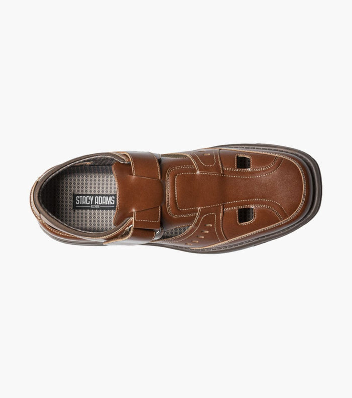 Stacy Adams Scully shoes in brown leather with perforated accents and cushioned insole, top view showing detail.