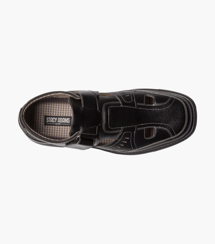 Stacy Adams Scully shoes in black with cutout design, stitched detailing, and cushioned insole, top view.