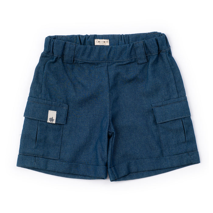 Blue shorts with pockets on a white background