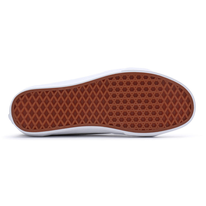Vans Sk8-Low shoes outsole with classic waffle tread pattern in brown rubber, bottom view.