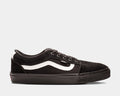 Vans Skate Chukka Low Sidestripe Core skate shoes in black suede and canvas with white sidestripe and black outsole, side view.