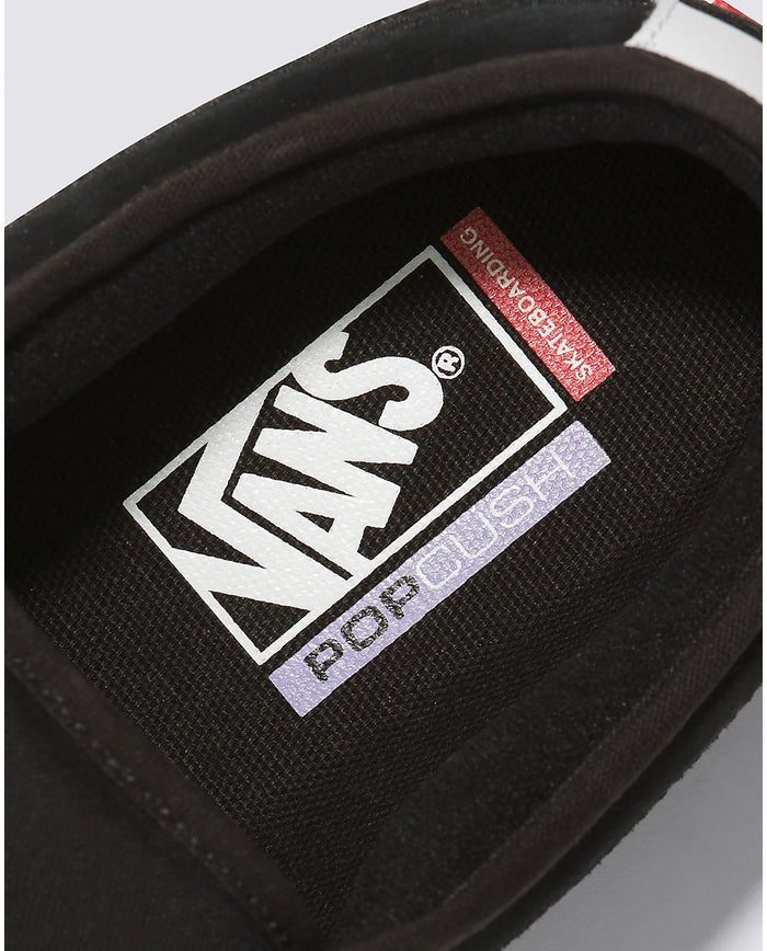Vans Skate Chukka Low Sidestripe Core shoes showing black insole with PopCush cushioning design.