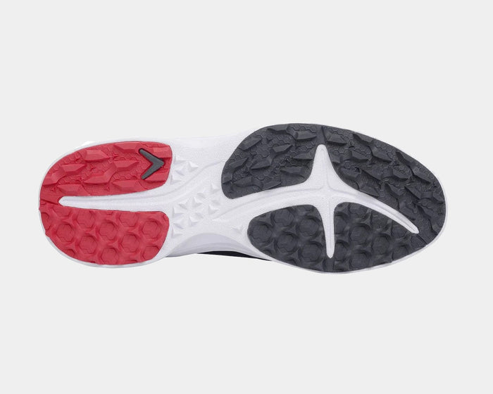 Callaway Solana SL v2 Golf Shoes outsole showing multi-textured grip pattern in black and red rubber on white base.