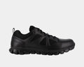Reebok Work Sublite Cushion Tactical Shoes in black with lightweight mesh upper and durable cushioning, side view.