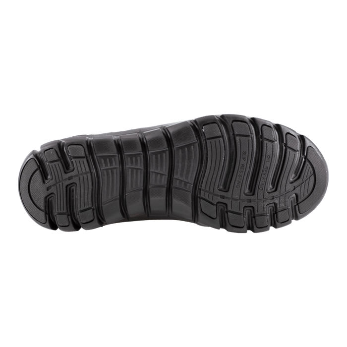 Reebok Work Sublite Cushion Tactical Shoes outsole in black showing slip-resistant grooves and flexible design.