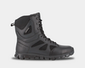 Reebok Work Sublite Cushion Tactical boots in black with leather and mesh upper, cushioned outsole, side view.