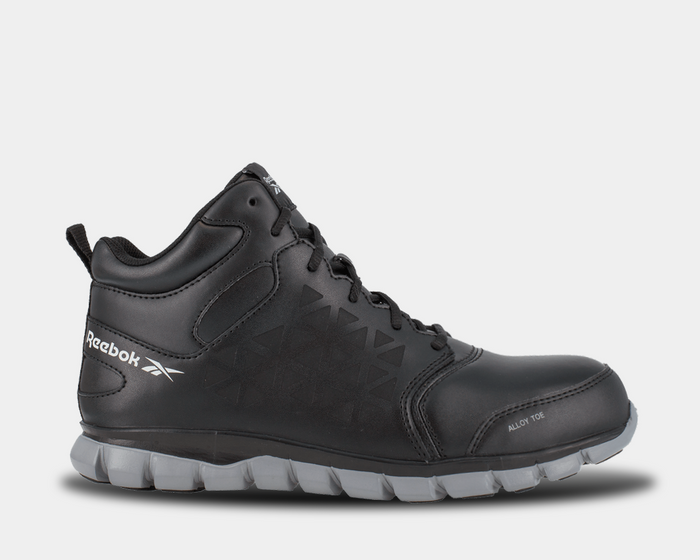 Reebok Work Sublite Cushion Work boots in black with alloy toe and cushioned outsole, side view
