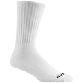 Wigwam Super 60® Crew 3-pack socks in white with ribbed cuffs and reinforced toe and heel, side view.